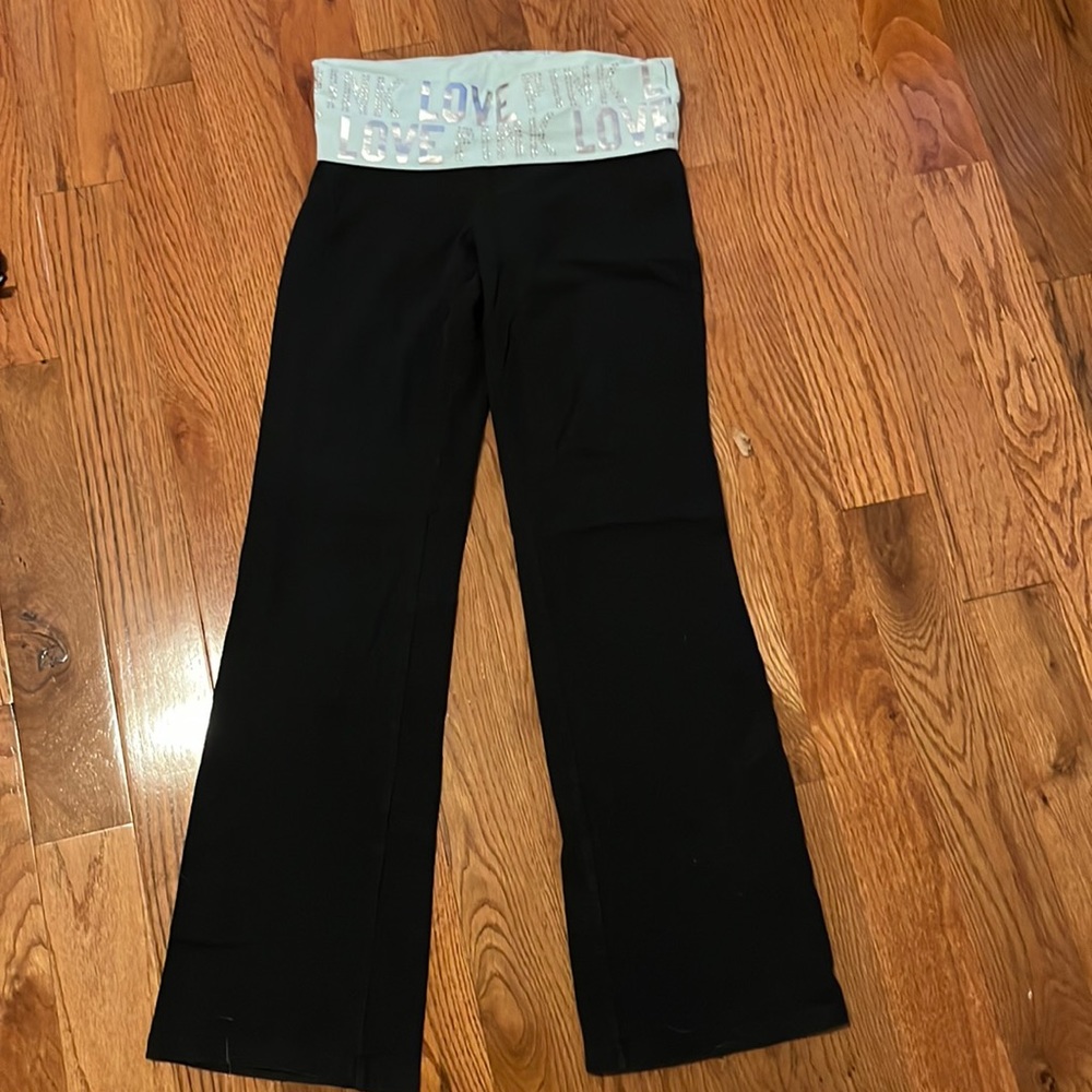 PINK black yoga pants with rhinestones, excellent condition
